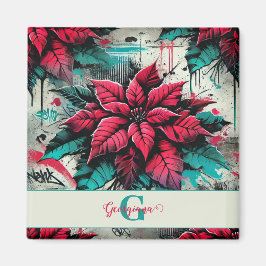 Imán Graffiti floral de poinsettia esponjoso personaliz
