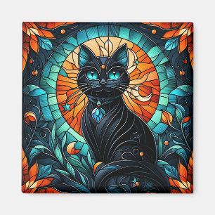 Imán Gráfica de vidrio manchado para gato negro