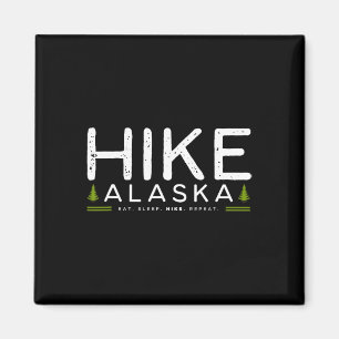 Imán Gráfica Retro de Árbol de Caminata en Alaska