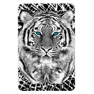 Imán Gráfico blanco y negro del tigre de los ojos