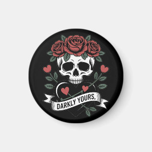 Imán Gráfico Darkly Yours: Calavera Gótica con Rosas Ro