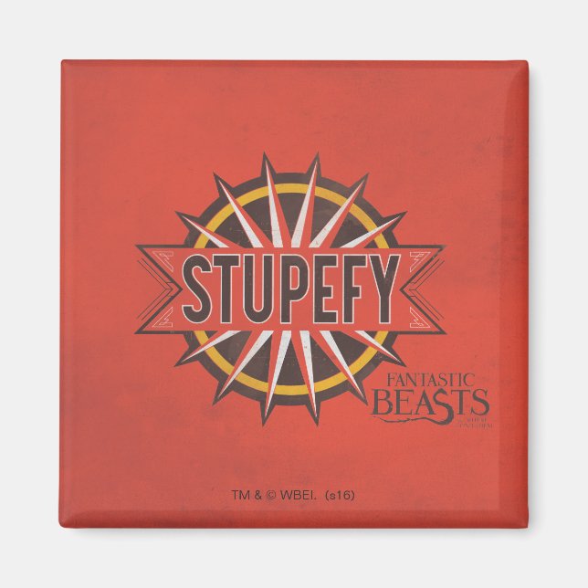 Imán Gráfico de ortografía rojo y dorado Stupefy Spell (Frente)