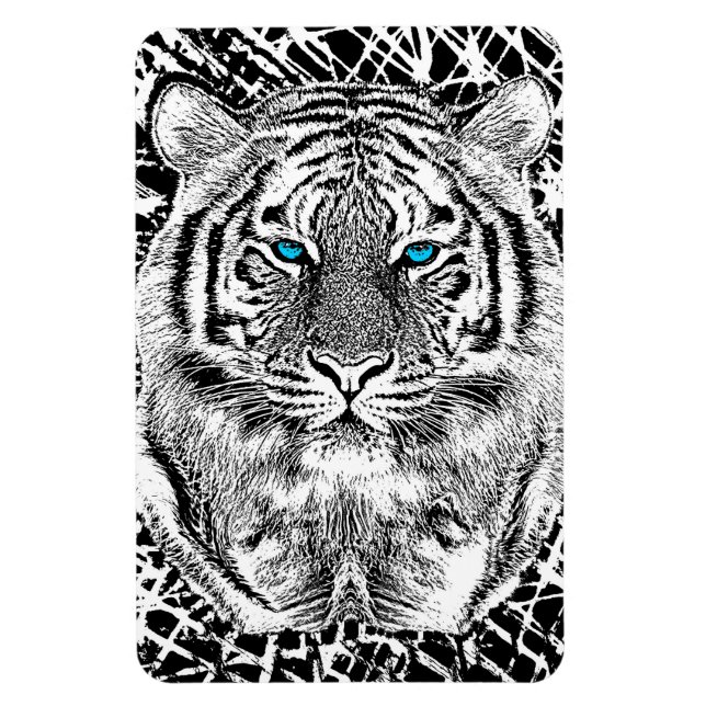 Imán Gráfico De Tigres De Ojos Azules Negros Y Blancos (Vertical)