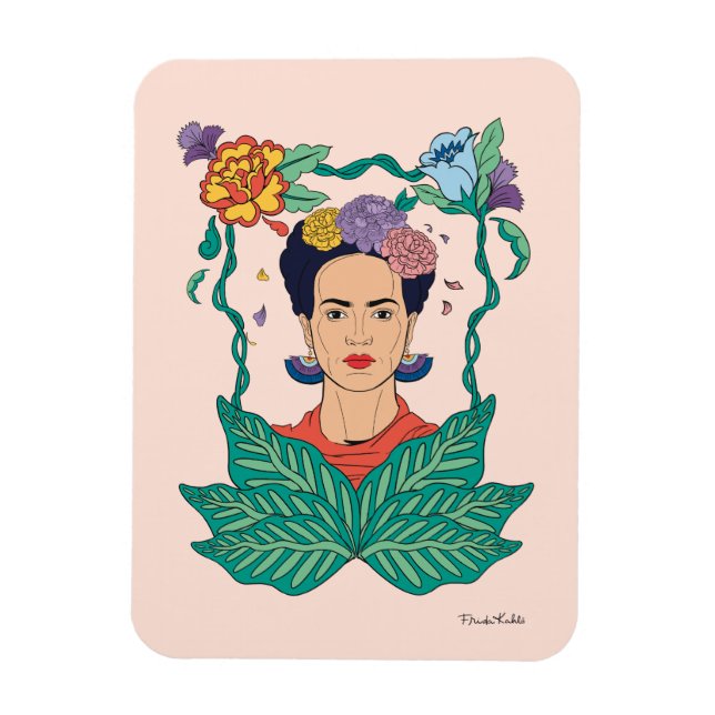 Imán Gráfico del marco floral de Frida Kahlo (Vertical)