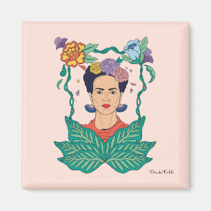 Imán Gráfico del marco floral de Frida Kahlo