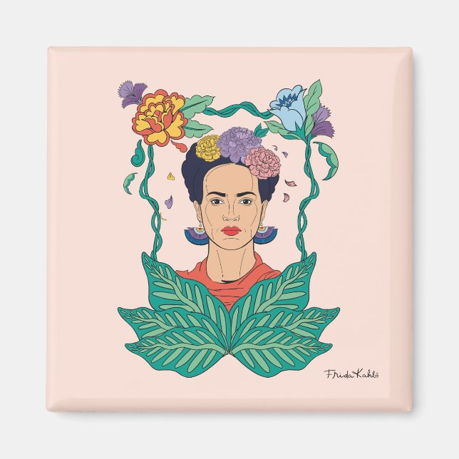 Imán Gráfico del marco floral de Frida Kahlo (Frente)