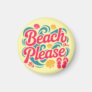 Imán Gráfico Retro de Tipografía Rosa: Por Favor Playa