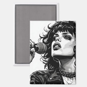 Imán Gráficos en blanco y negro Estilo Chica Cantante G