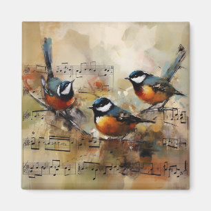 Imán Gran ave de Titmouse pintada sobre la partitura