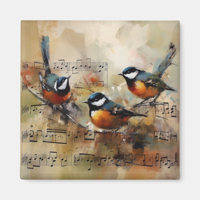 Imán Gran ave de Titmouse pintada sobre la partitura (Frente)