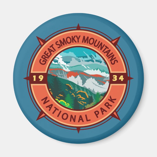Imán Gran brújula retro del parque nacional de las mont (Frente)