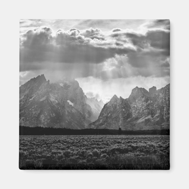 Imán Gran Cordillera de Teton en blanco y negro (Frente)