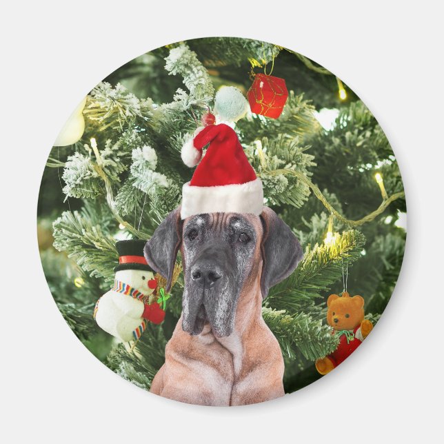 Imán Gran dane con árbol de Navidad Cajas de regalo San (Frente)