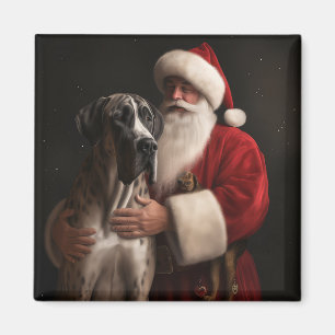 Imán Gran Danés con Santa Claus Navideño Festivo