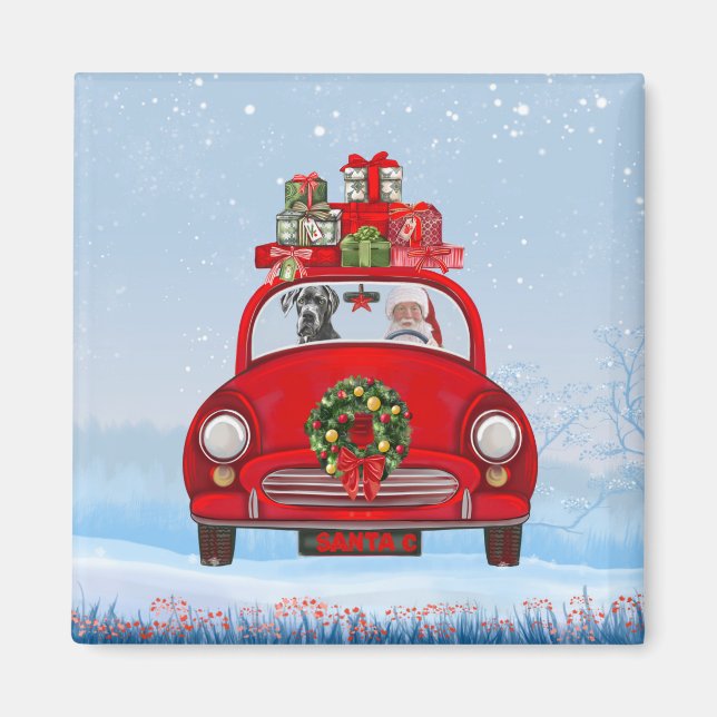 Imán Gran Danés en coche con Papá Noel  (Frente)