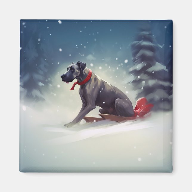 Imán Gran Danés Navidad nieve invierno (Frente)