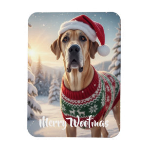 Imán Gran Danés Perro Feliz Woofmas Fiesta de Invierno