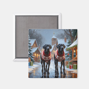 Imán Gran Danés Perros Navidad Nieve Fiesta