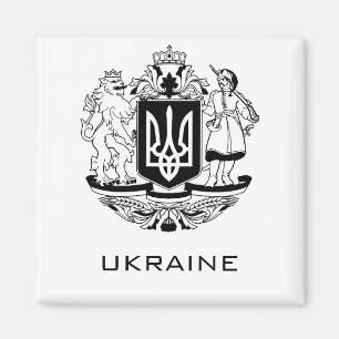 Imán Gran Escudo de Armas de Ucrania Monocromo Arte Fin