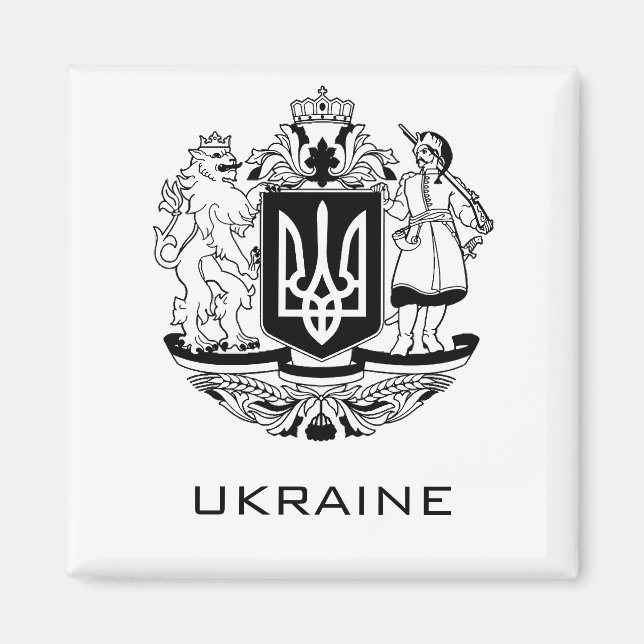 Imán Gran Escudo de Armas de Ucrania Monocromo Arte Fin (Frente)