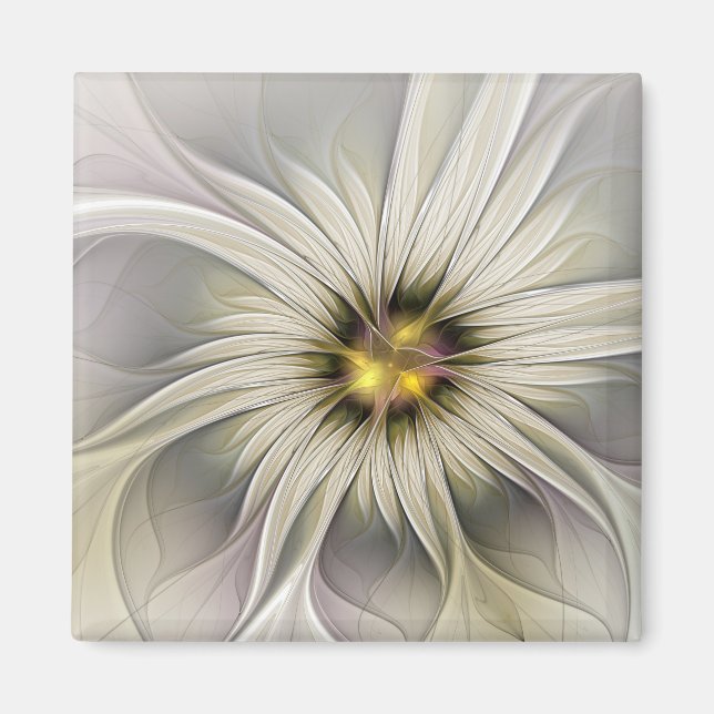 Imán Gran Flor de Marfil, Arte Fractal Moderno Abstract (Frente)