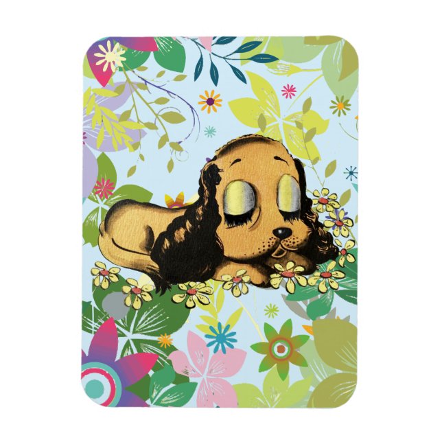 Imán gran ojo durmiendo Perro de cachorro Personalizado (Vertical)