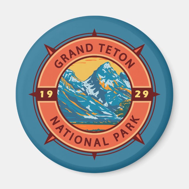 Imán Gran Parque Nacional de Teton Emblema de brújula r (Frente)