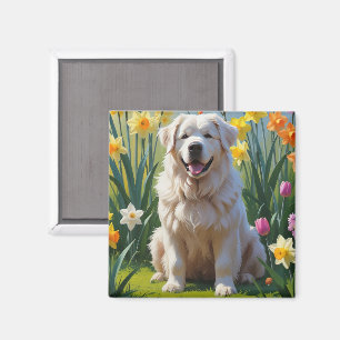 Imán Gran pintura de flores de primavera del perro Piri