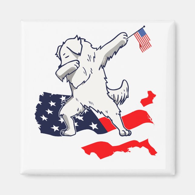 Imán Gran Pirineo arrasador en mapa de bandera estadoun (Frente)