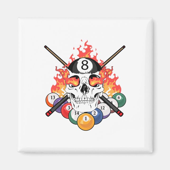 Imán Gran Piscina Billiards Player Skull Billiard Cul (Frente)