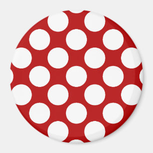 Imán Gran punto retro - blanco y rojo