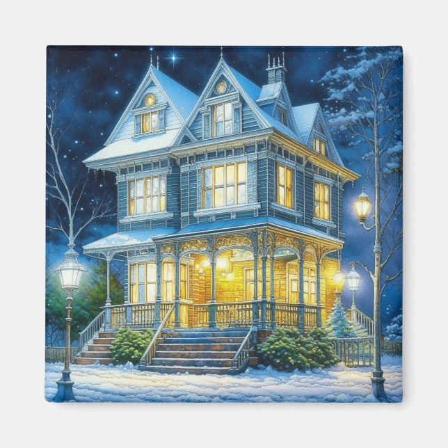 Imán Gran y hermosa casa victoriana en Navidades (Frente)