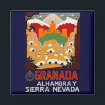 Imán Granada España<br><div class="desc">Poster de Viajes Vintage para Granada,  la Alhambra y Sierra Nevada en la provincia de Andalucía,  al sur de España.</div>