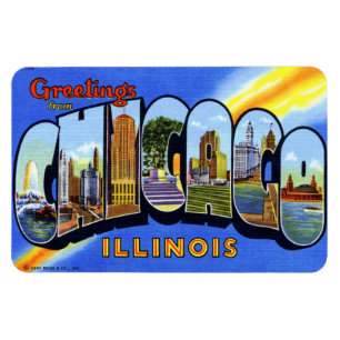 Imán grande de la postal de la letra de Chicago