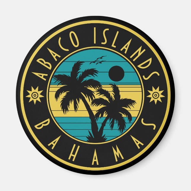 Imán Grandes souvenirs de palmeras retro de Abaco Baham (Frente)