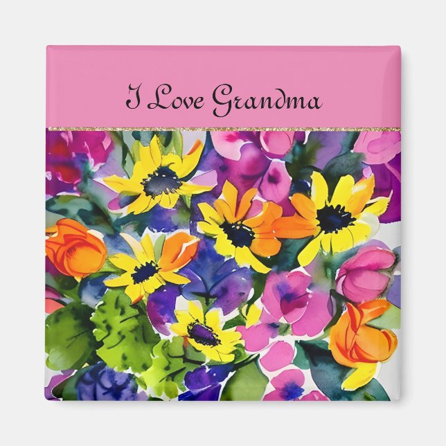 Imán GRANDMA - Amo a la abuela, las flores acuáticas, (Frente)