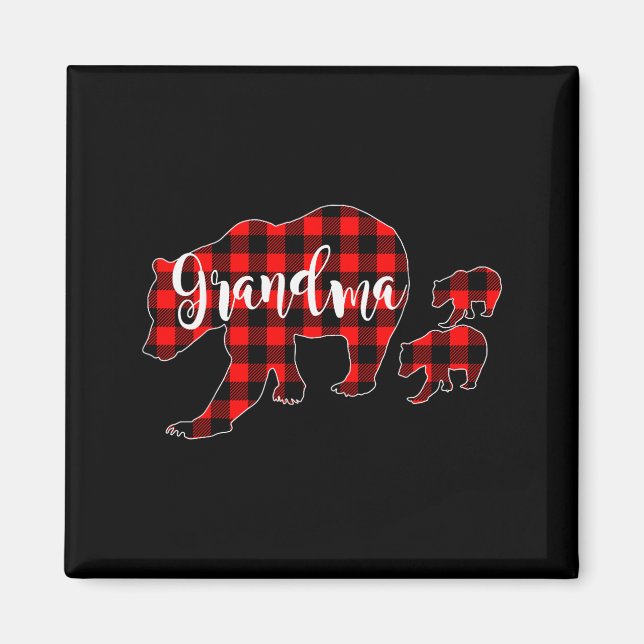 Imán Grandma Of 2 Girls Boys Xmas Matching Red Plaid Gr (Frente)