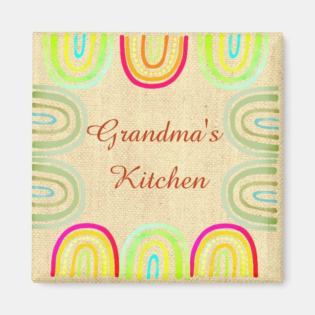 Imán Grandma's Kitchen Folk Rainbow Pattern (Frente)
