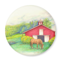 Granero ilustrado con caballo