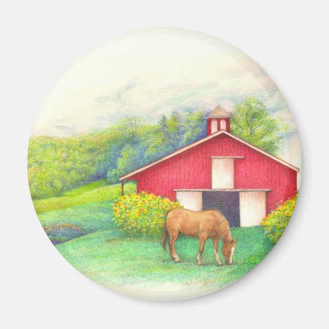 Imán Granero ilustrado con caballo (Frente)