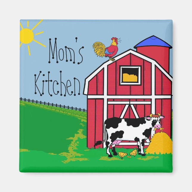 Imán Granja Barn Rooster-Cocina de mamá (Frente)
