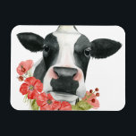 Imán Granja de amapola - Vaca con flores<br><div class="desc">Granja de amapolas I por Grace Popp. Cuenta con un primer plano de una vaca rodeada de vibrantes flores rojas rosadas.</div>
