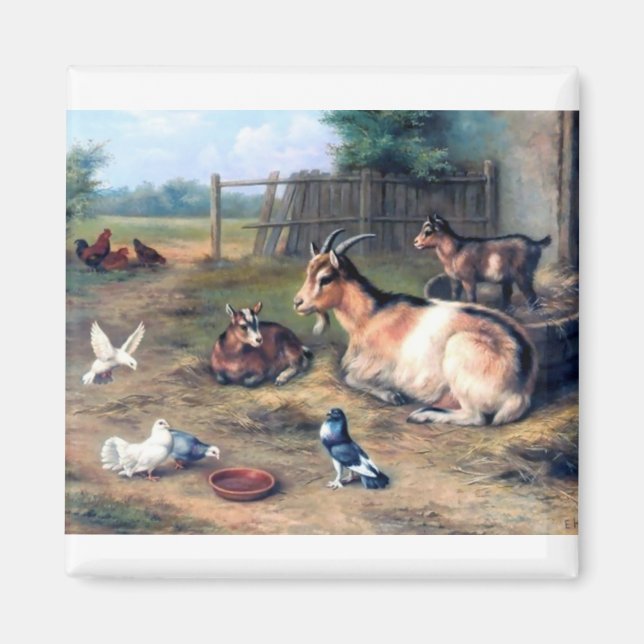 Imán Granja de cabra niños palomas (Frente)
