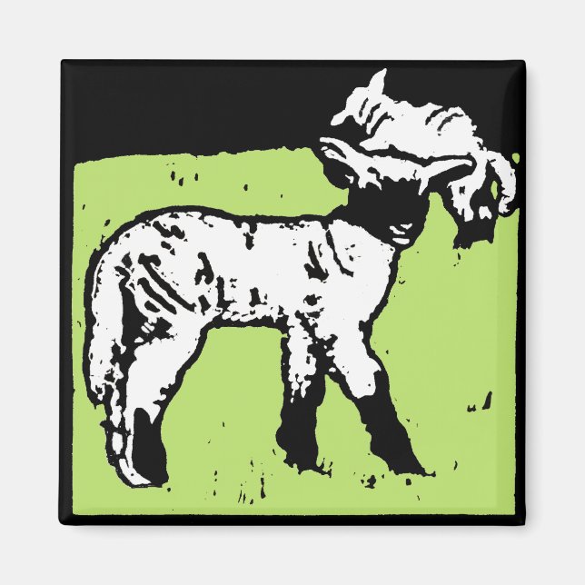 Imán Granja de Woodcut victoriana Redes de animales Lam (Frente)