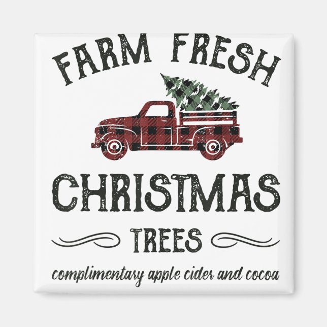 Imán Granja Fresca Árboles de Navidad Camisa Festividad (Frente)