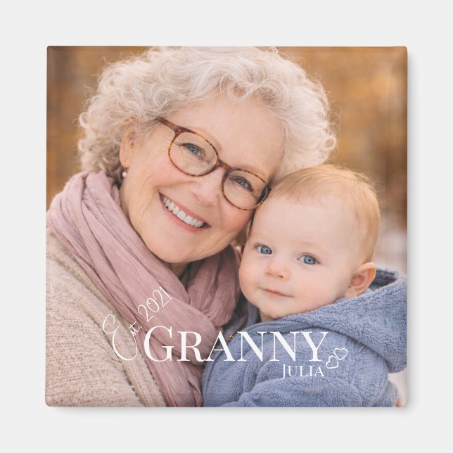 Imán Granny or Grammy photo Established Year Hearts (Frente)
