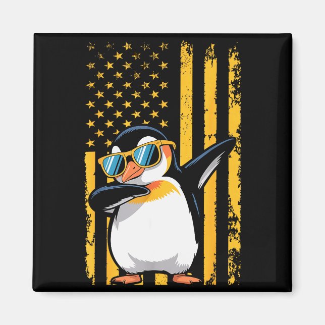 Imán Graphic Penguin Retro American Flag Funny Penguin  (Frente)