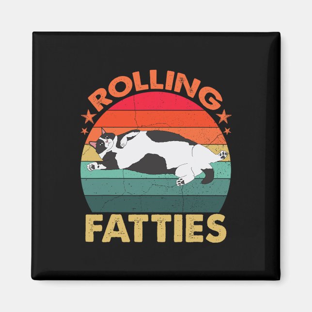 Imán Grasa retro Kitten Tee Gracioso Gato Rolling Fatti (Frente)