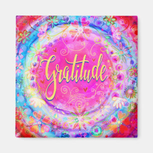 Imán Gratitude Bonito Pink Floral Inspiradora Trendy