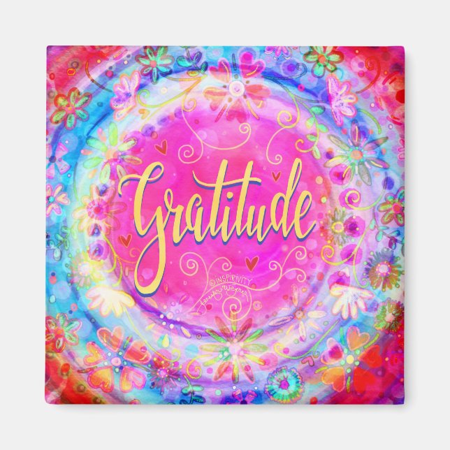 Imán Gratitude Bonito Pink Floral Inspiradora Trendy (Frente)